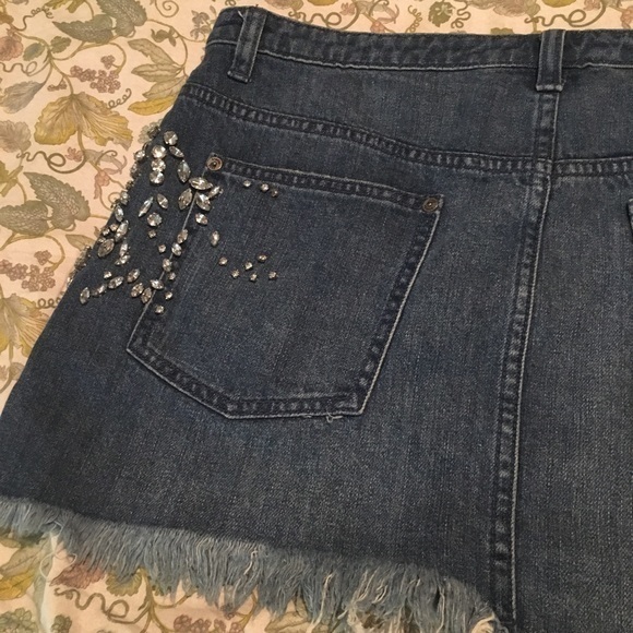 FREE PEOPLE Shine Bright Far Jeweled Jeans Denim Skirt 10 - Picture 12 of 15